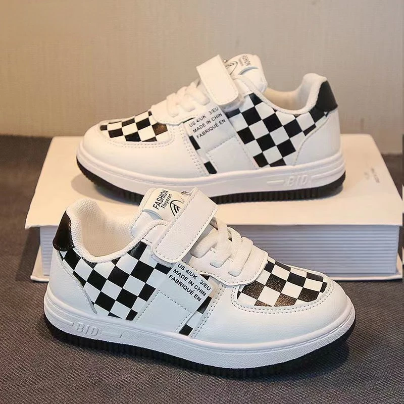2023 Spring Checkered Pattern Toddler Casual Shoes Boys Girls PU Leather  Low-top Breathable Platform Childaren Sneakers - AliExpress