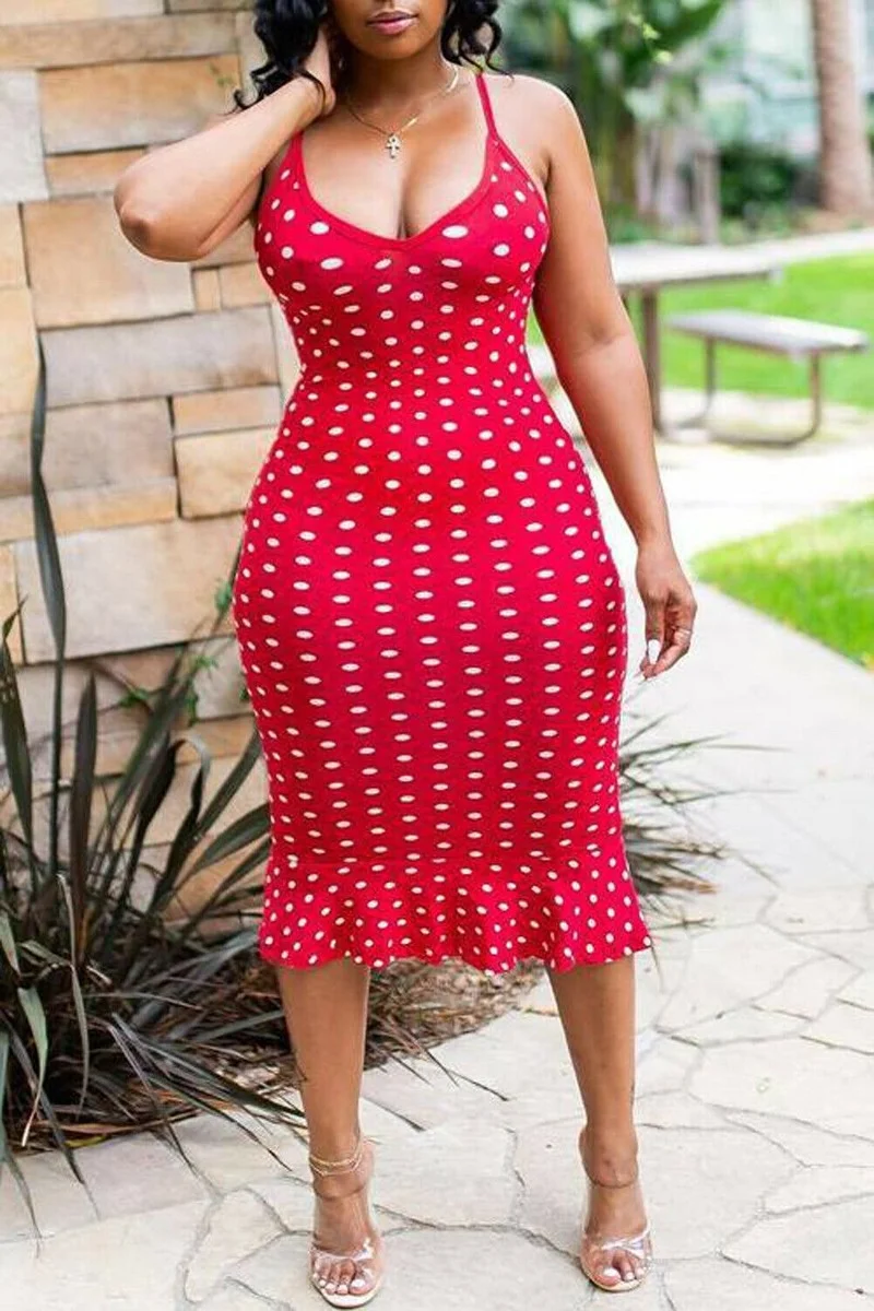 

Plus Size Women's Beach Corset Small Dress Sun Skirt New Long Skirt Sexy Suspenders Sleeveless Polka Dot Print Ruffle Dresses