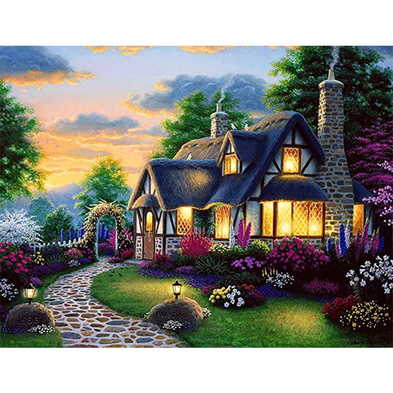 

5D DIY Diamond Painting Landscape Village Villa Embroidery Diamond Mosaic Full Round Drill Kits Scenery Art Wall Home Decoration
