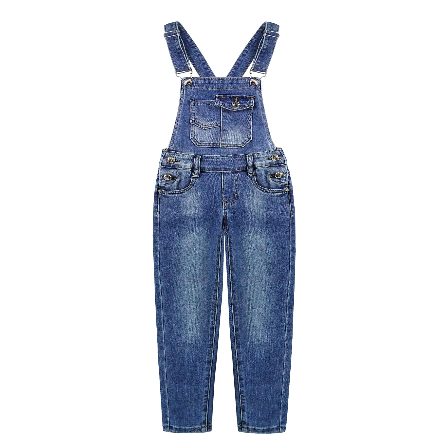 KIDSCOOL SPACE Boy Girl Overall, Large Pockets Soft Washed Denim Jumpsuit,Blue