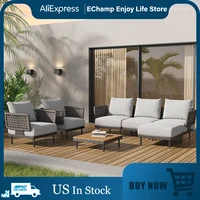 Outdoor Combination Chair Sofa Set Waterproof Tiltable Recliner Patio Sessions Furniture For Patio Garden Porch 1