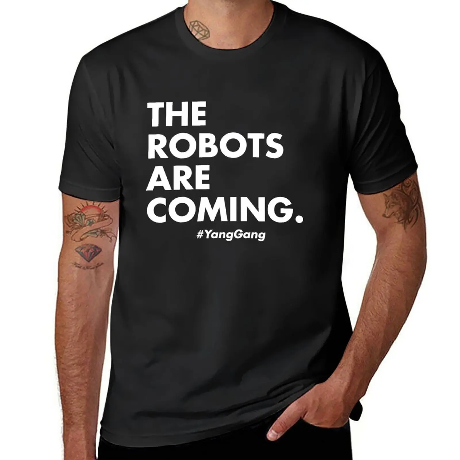 

Yang Gang 2020 Robots Are Coming T-Shirt customs design your own quick-drying graphics sports fans heavy weight t shirts for men