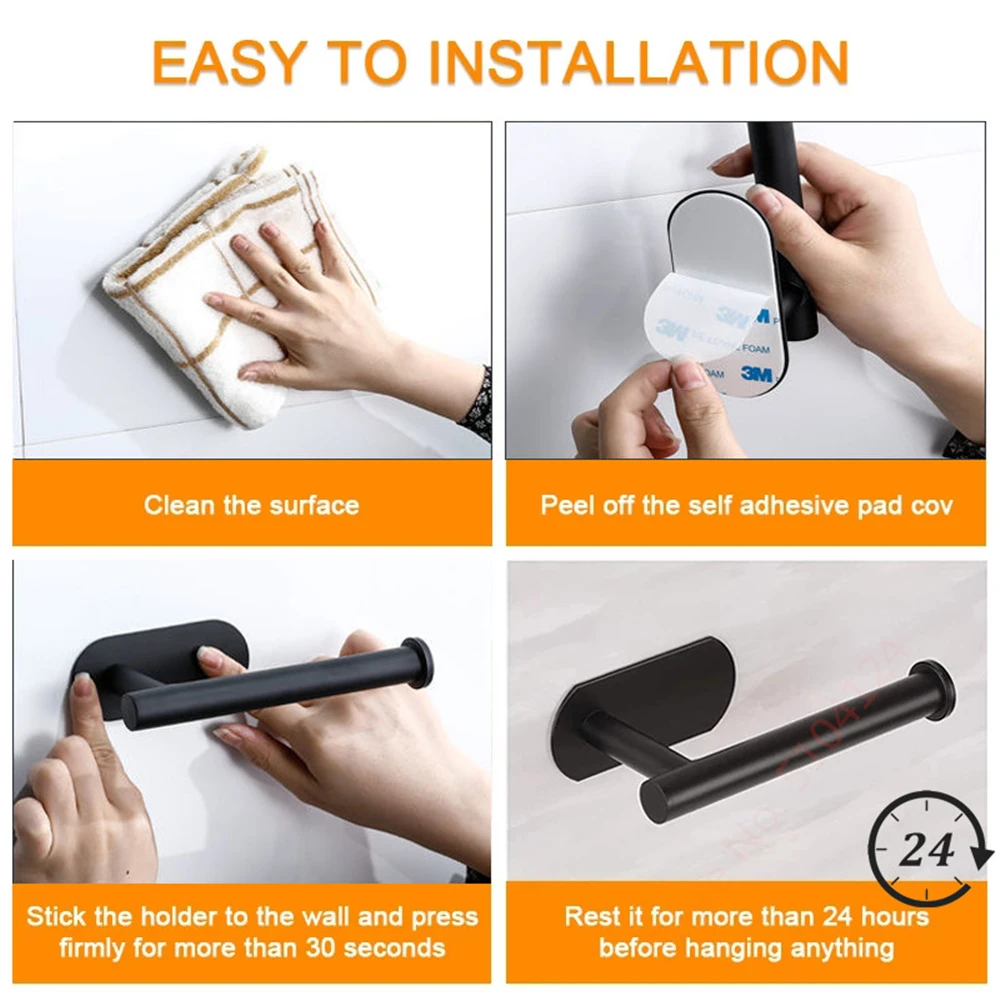 Self-Stick/Screw Fixing Toilet Paper Holder Hook Up Kitchen Silver Black Stand Stainless Steel Tissue Rack Bathroom Accessories
