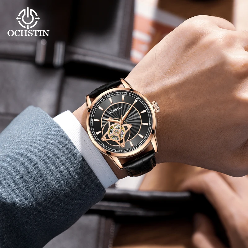 2023 New Mechanical Watch For  Fully Automatic Mechanical Men's Watch Luminous Hollow Out Genuine Leather Strap