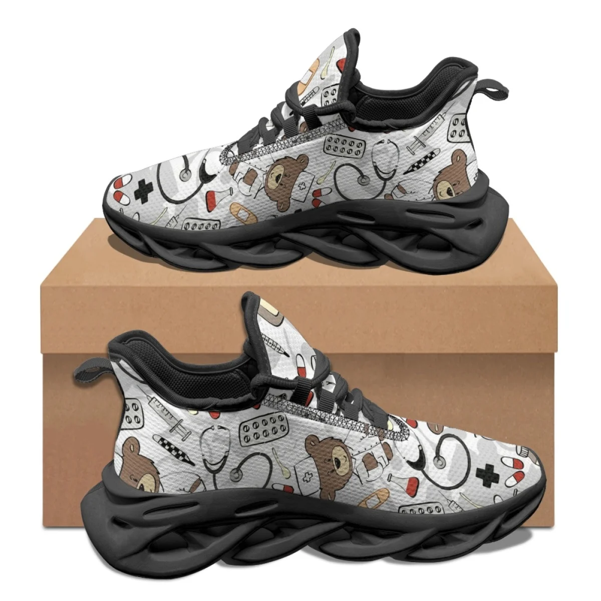 Cywgift Nurse Shoes Women Print Breathable Sneakers Woman Slip-on Light Non-slip Flats Ladies Soft Bottom Casual Sports Shoes