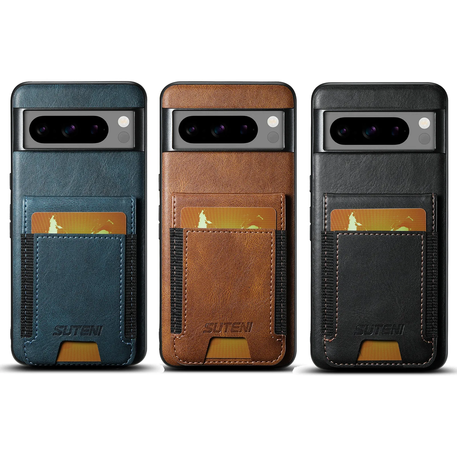Leather Wallet Case with Elastic Card Pocket and Stand Holder - Shockproof Protective Cover