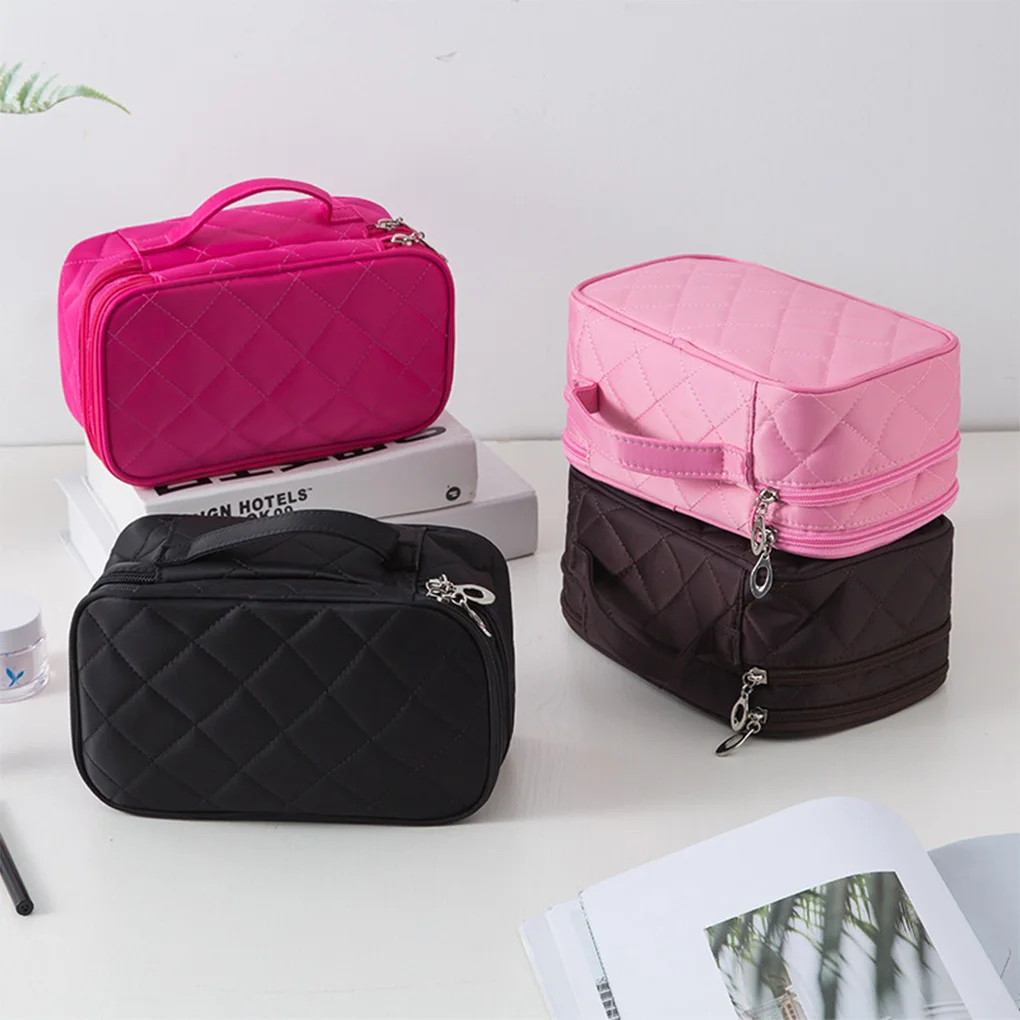 

Makeup Organizer with Mirror High Women Double-Layers Travel Toiletry Pouch Multifunction Beauty Case Bathroom Home Coffee
