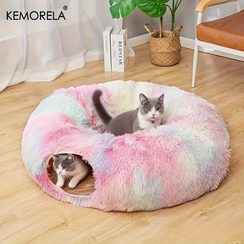 Comfortable Soft Cat Tunnel Bed Warm Foldable Detachable Cushion_voghion.com