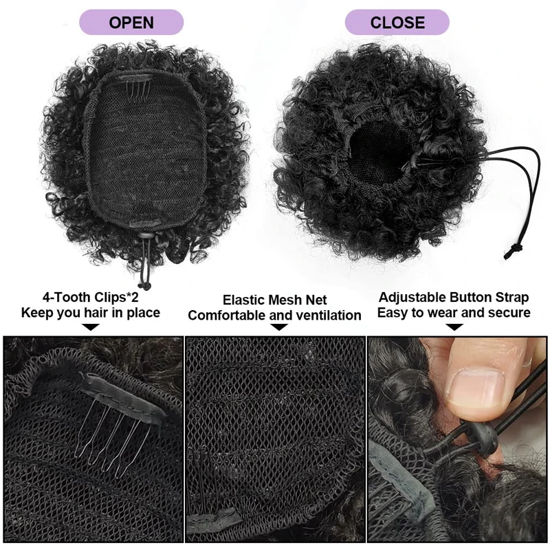 LUPU African fluffy drawstring ponytail suitable for women to synthesize short curly hair African braid wig (black)