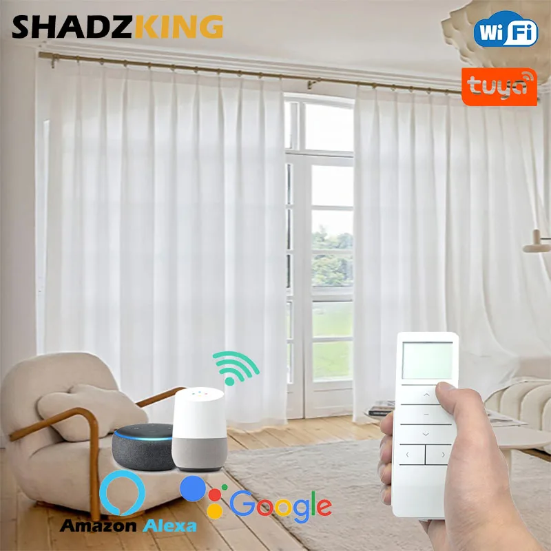 Custom Made Smart Sheerผ้าม่านสําหรับห้องนั่งเล่นสไตล์อเมริกันความเป็นส่วนตัวผ้าMotrozied Google Alexa Compatible 1