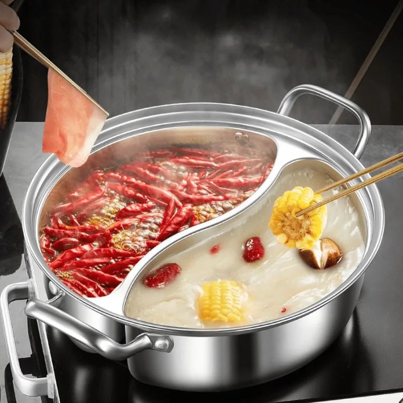 Covered 12.2-inch Dual Flavor Hot Pot Integrated Mandarin Duck Pot Thickened Home Use Chinese Hotpot Stainless Steel Double 4