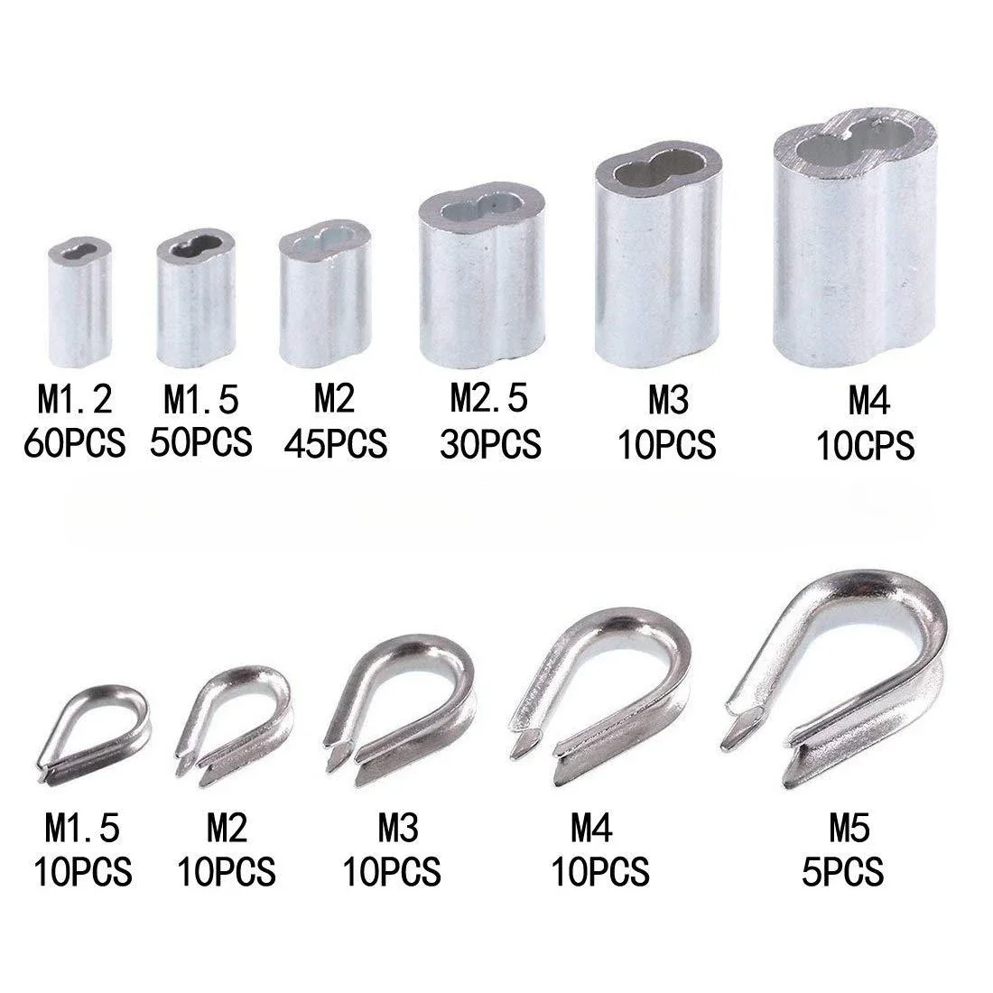 304 Stainless Steel Cable Sleeve & Aluminum Ferrules Set 250PCS - Wire ...