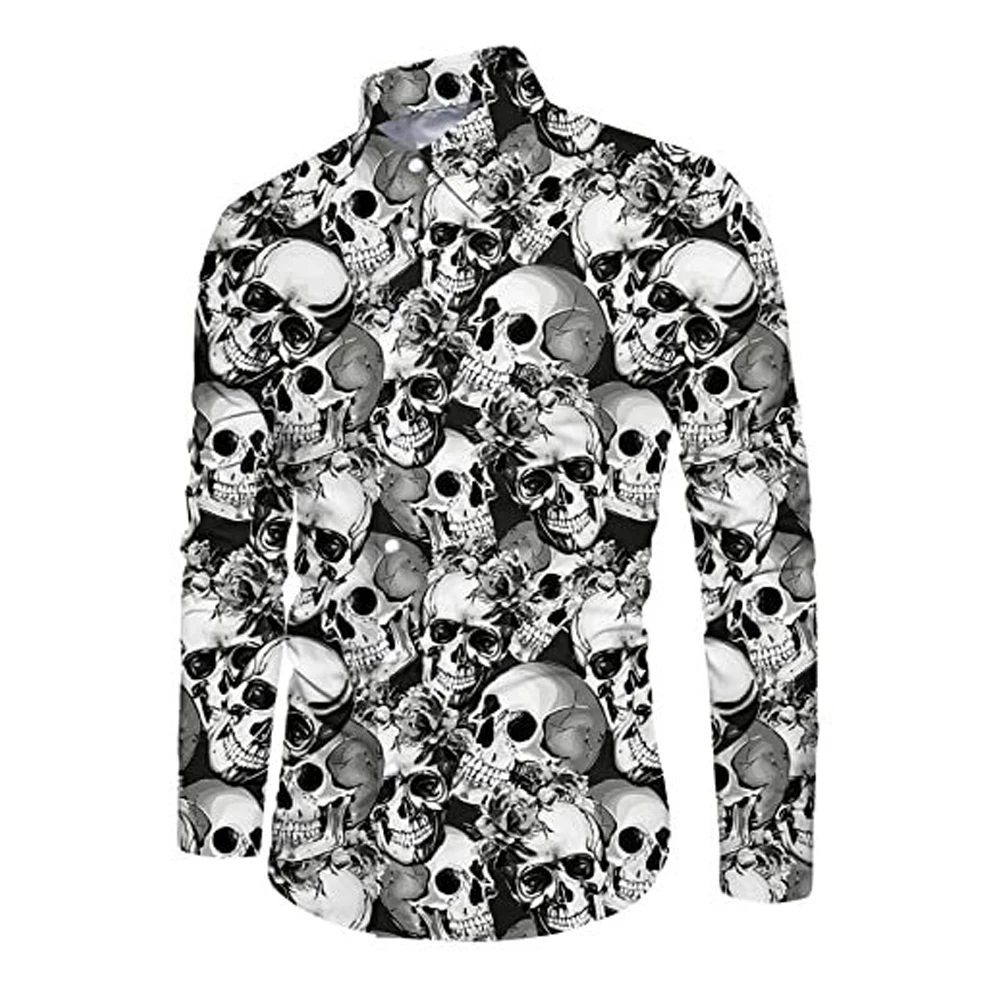 thumbnail image 1 of Camisas de manga larga de Halloween para hombre, camisa con estampado de cabeza de calabaza, camisa informal de calle para adultos, blusa con botones y estampado, traje de fiesta, 1 of 5