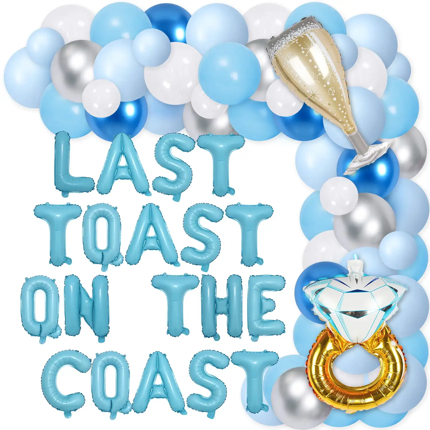 

Last Toast on The Coast Bachelorette Party Decoration Blue Bridal Shower Party Supplies with Blue White Silver Balloon Arch Kit