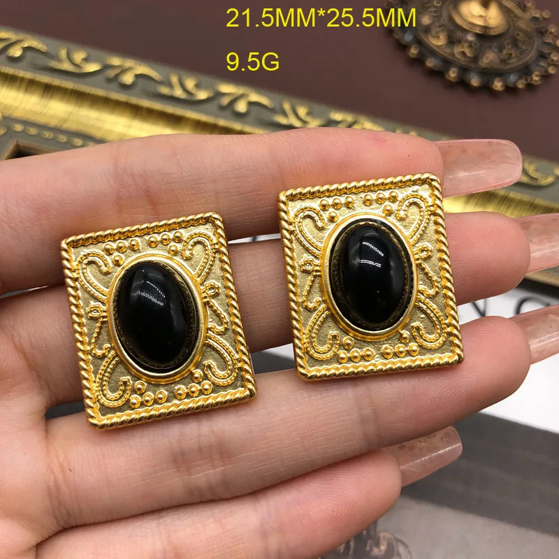 

Vintage Black Gold Colored Glaze Square Simple Pattern Earrings