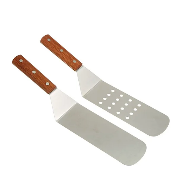 3 Darab Spatula Beállított Rozsdamentes Acél Palacsinta Turner Fa Fogantyú Főzőkaparó A Grill Grilléhez - Image 5