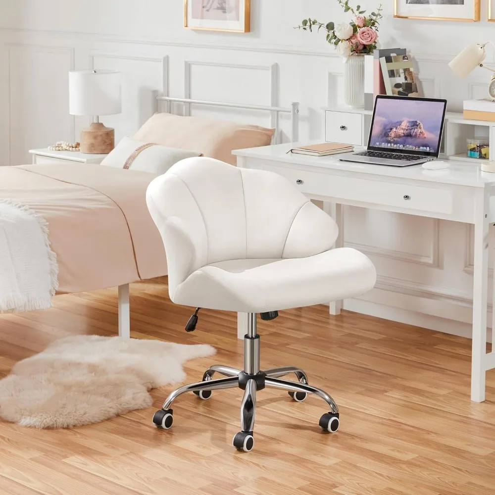 Cute Velvet Desk Chair Shell-Shaped Back Vanity Chairs Modern Swivel Desk with Wheels Adjustable Height for Home Office Bedroom 2