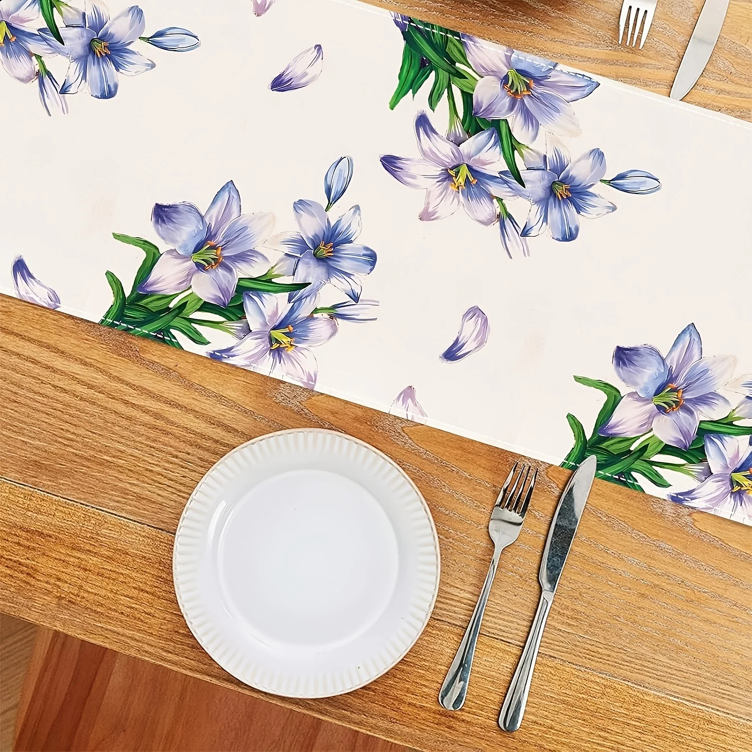 1pc Easter Celebration Table Runner - Linen Rectangular Woven Table Flag with Cross and Floral Design 4