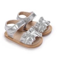 0-18M Baby Summer New Sandals for Girls Silver Non slip Rubber Soft Sole Flat Shoes First Walking Shoe 2