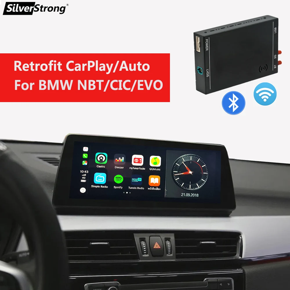 

Беспроводной NBT CarPlay Bluetooth для BMW Android Auto F20/F21/F22/F30/F31/F32/F33/F34/F36/F15/F16/F25/F26 1/2/3/4 Series CIC EVO