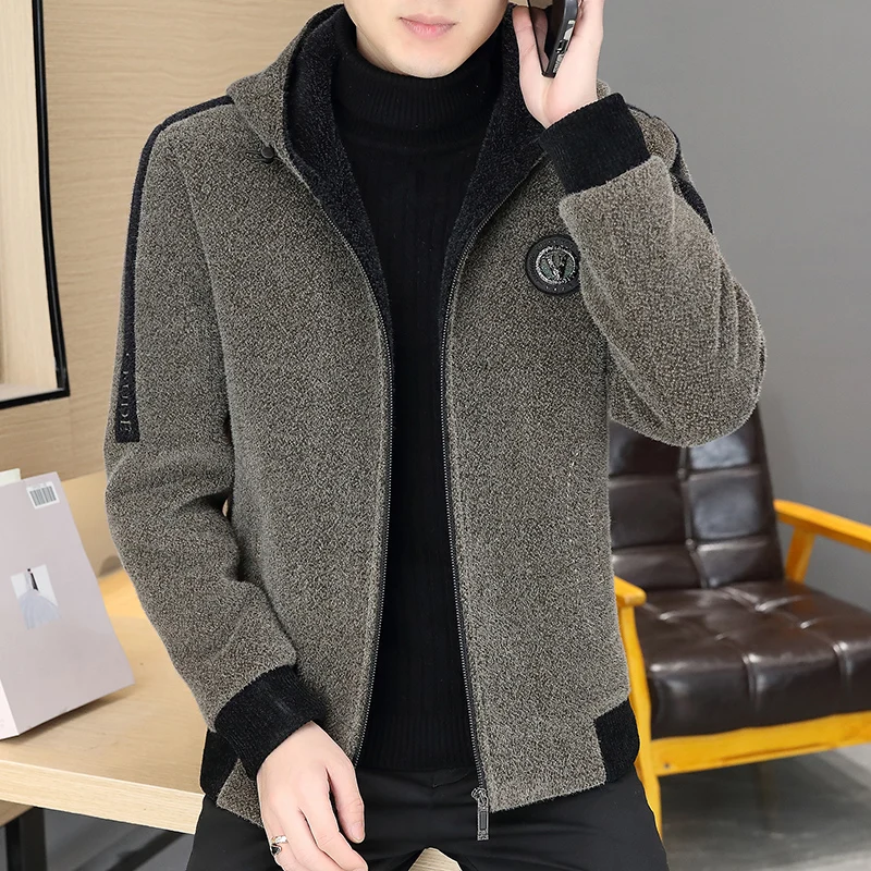 Winter Mit Kapuze Wolle Blends Jacke Männer Plus Samt Warme Mantel