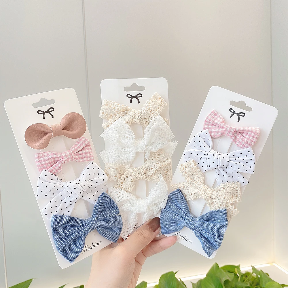 4Pcs/Set Printed Bow Hair Clips For Kids Girls Bowknot Barrettes Ribbon Covered Safety Hairpins Baby Headwear Hair Accessories