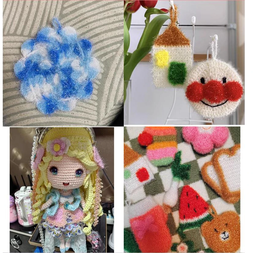 Glass Fiber Sparkling Light DIY Handicraft Weaving Material DIY Yarn Ball Silk Thread Dishwashing Towel Shiny Silk Thread 6