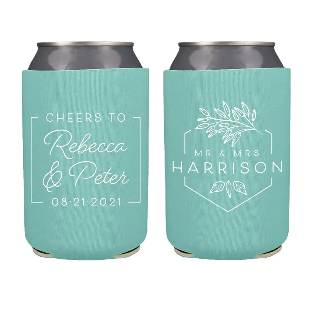 

Cheers to The Mr and Mrs - Neoprene Wedding Can Cooler #174N - Custom - Wedding Favors, Can Coolers, Wedding Favor, Beer Holder,
