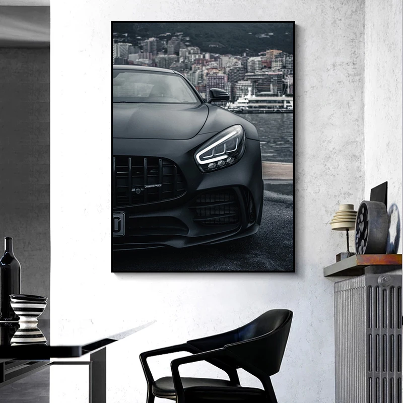 現代のメルセデスベンツamg gt 63黒クールな車ポスターキャンバス絵画 