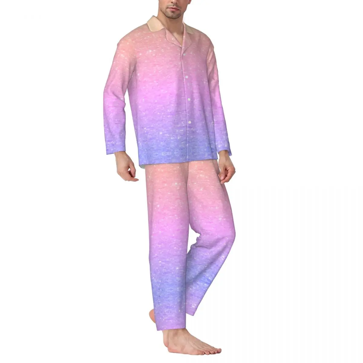 

Пижама Мужская с эффектом омбре, элегантный разные цвета, Комплект Свободной пижамы из двух предметов, модный домашний костюм оверсайз