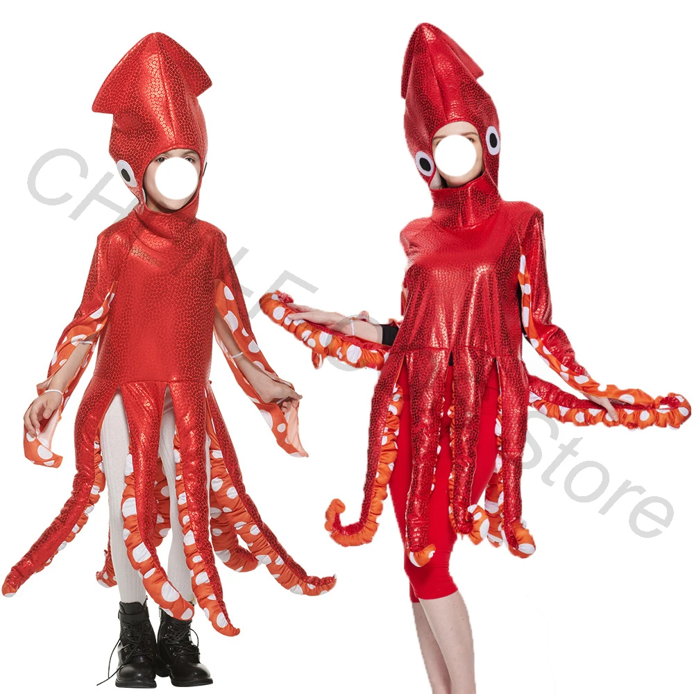 

Halloween Cosplay Costume Jumpsuit Kids Sea Creature Cute Squid Uniform Accessories School Party Quirky Christmas Carnival