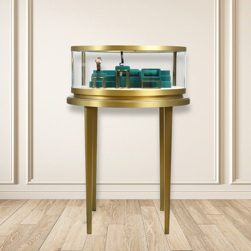 Custom Modern glass led light display floor standing round Display Counters Set Showcase Cabinet for Nail Salon Us