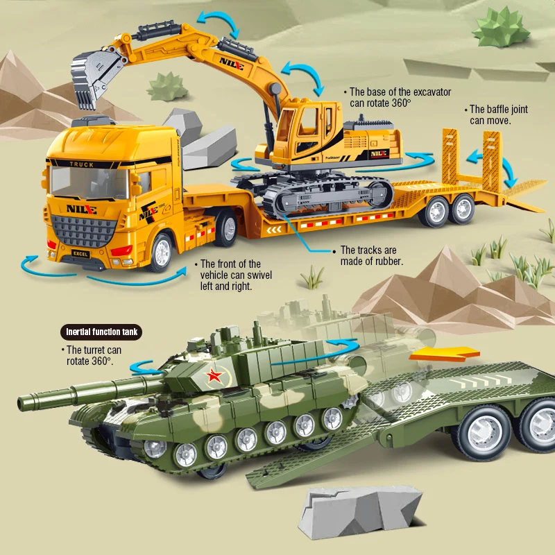 Truck Model Semi-carrier Container Engineering Vehicle Excavator Transport Inertial Diecast Car Education Toys Gift for Children