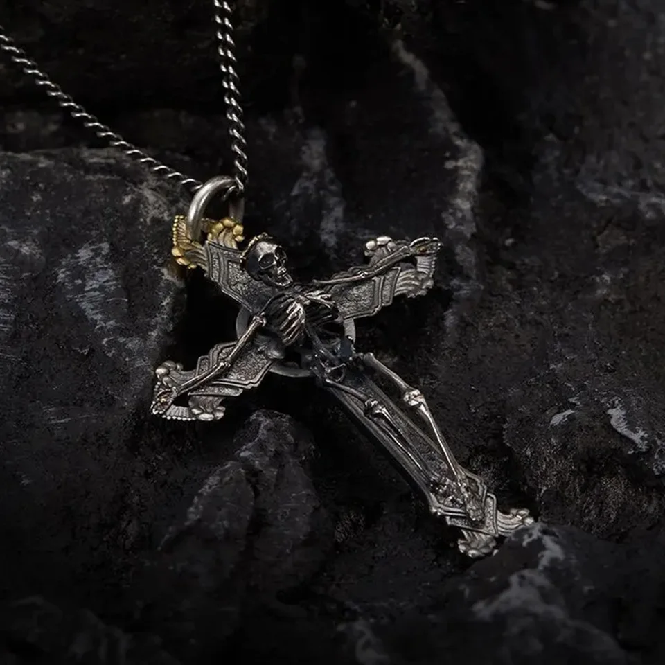 Dark Skull Gothic Cross Necklace Vintage Goth Man Woman Chain Hip Hop