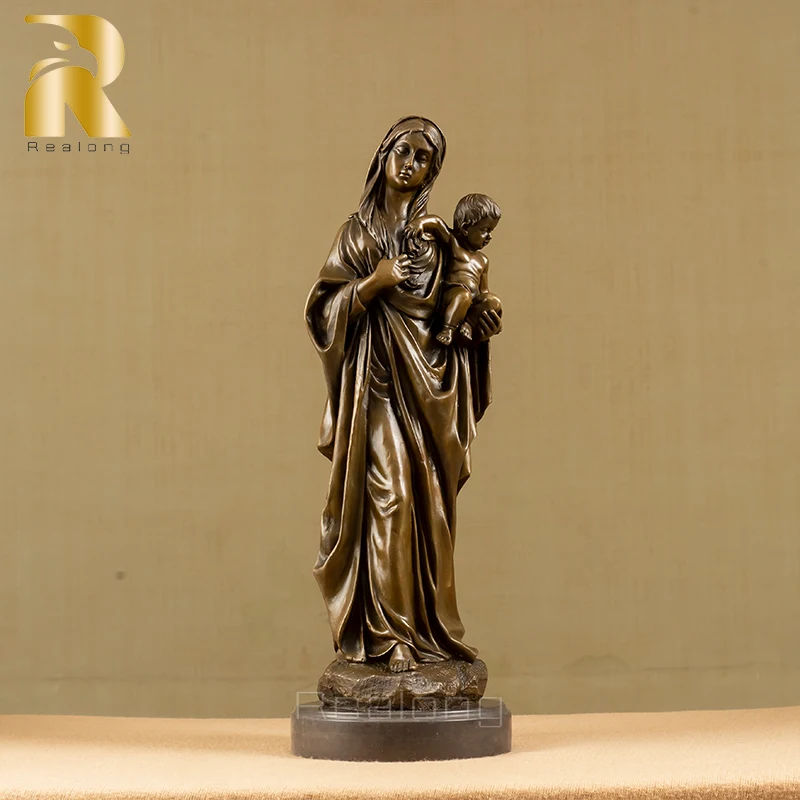 

57cm Mother Madonna With Baby Jesus Bronze Sculpture Famous Bronze Statue of Madonna Virgin Mary With Baby Jesus Decor Crafts