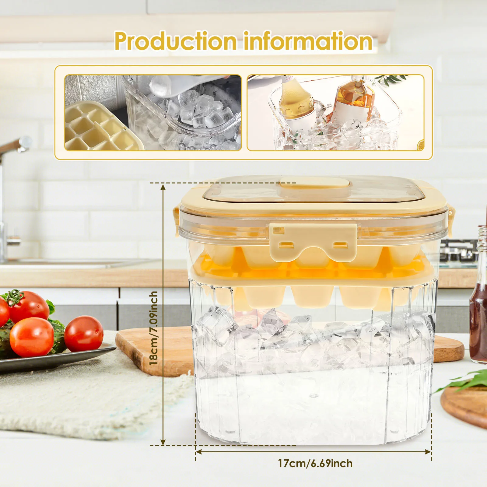 5L Plastic Ice Cube Storage Bucket with 48 Grids Mold Tray Large Capacity Ice Cube Container Outdoor Camping Portable Bucket