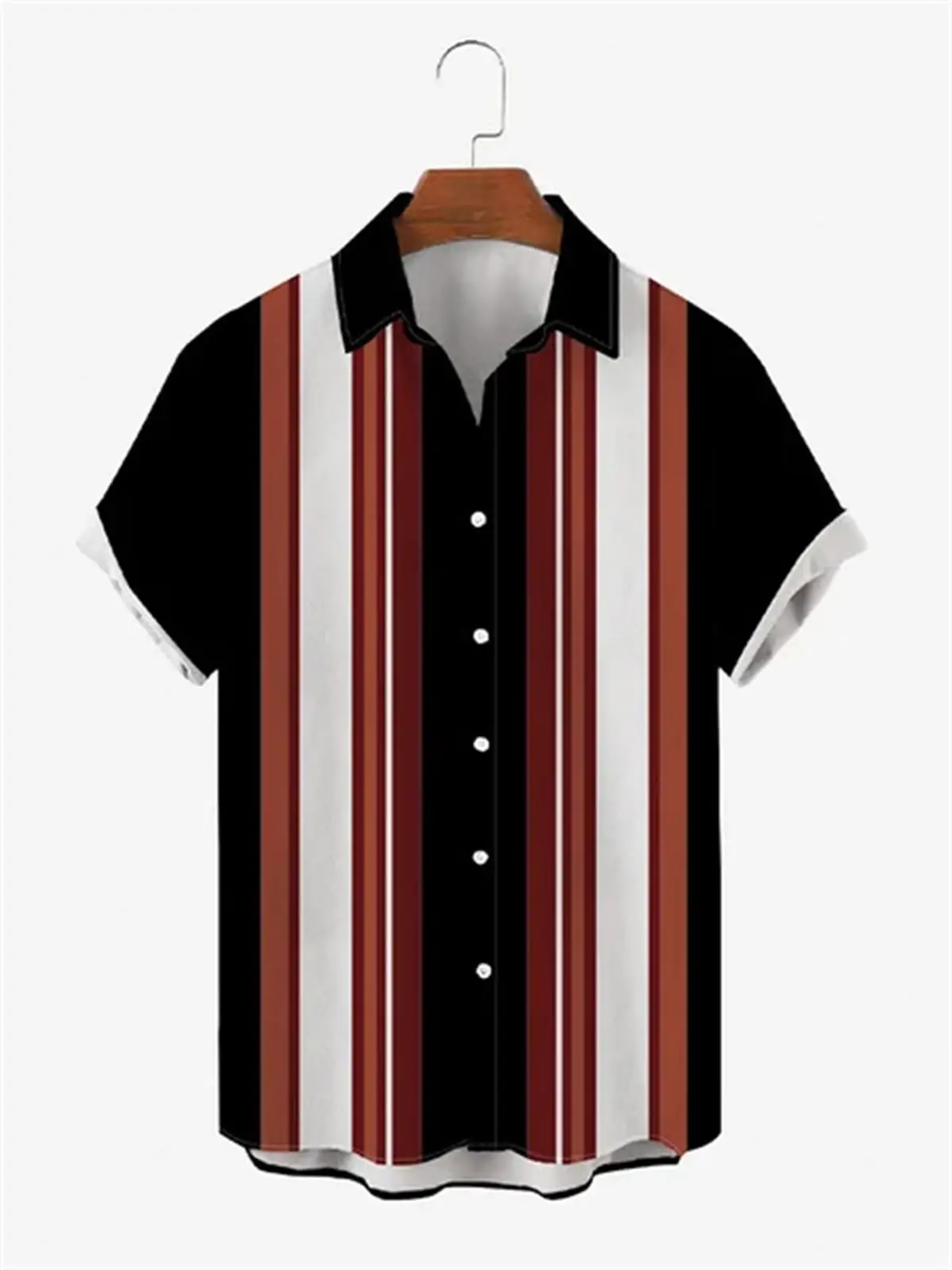 Hawaiian Men's Short Sleeved Shirt, Casual Stripe Printed National Style, Retro, Lapel, Open Button, Beach Top 3