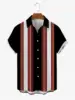 Hawaiian Men's Short Sleeved Shirt, Casual Stripe Printed National Style, Retro, Lapel, Open Button, Beach Top 3