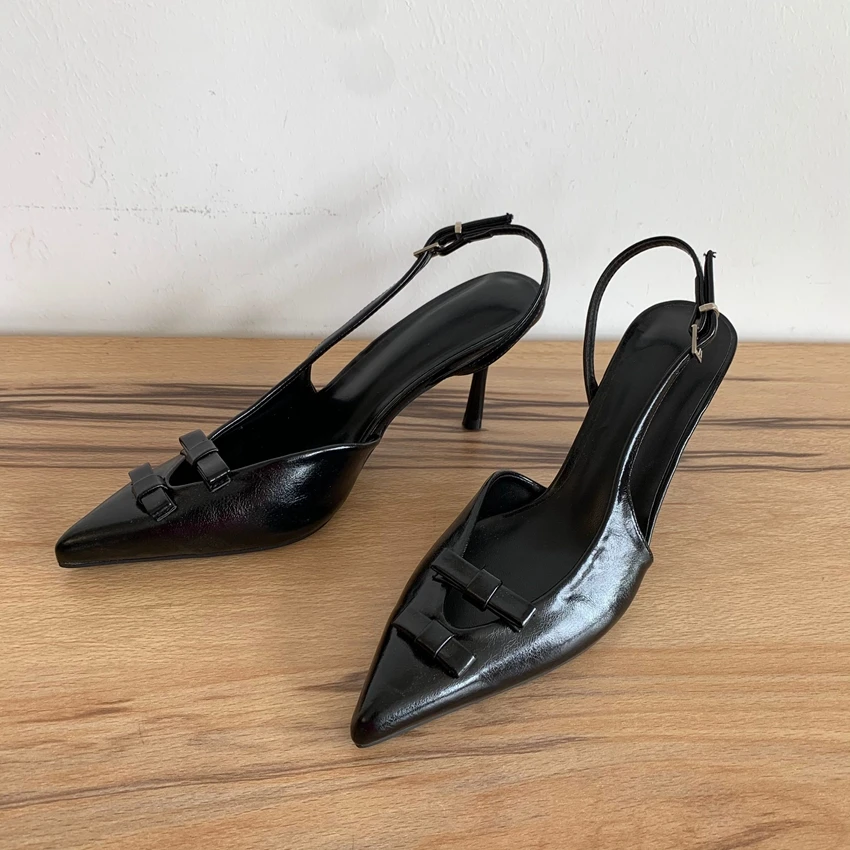 Butterfly-Knot Ladies High Heeled Sandals Elegant Pointed Toe Modern Wedding Slingbacks Footwear Summer Office Shoes for Women