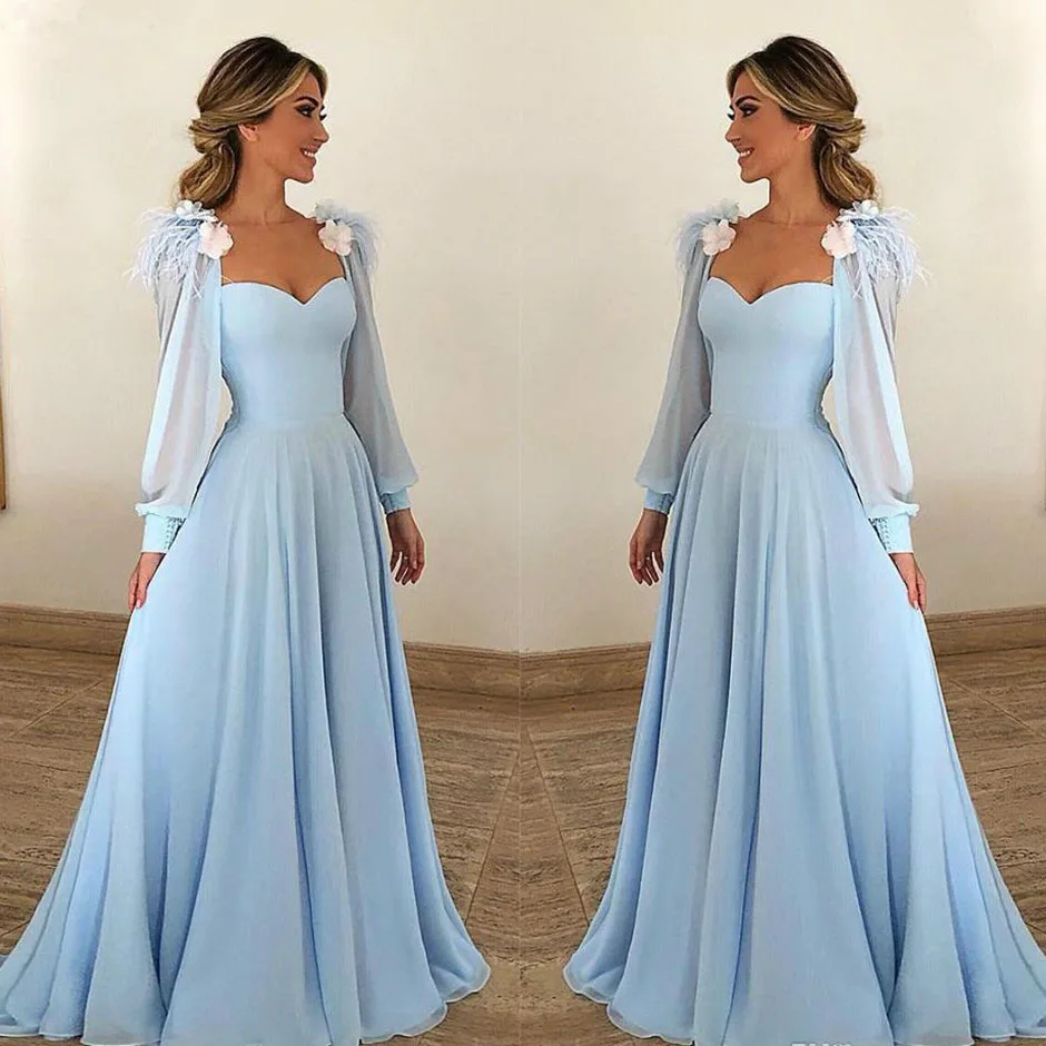 

2023 Mother of the Bride Dresses Sky Blue Long Sleeves Elegant Formal Godmother Evening Party Guests Gown Plus Size Custom Made