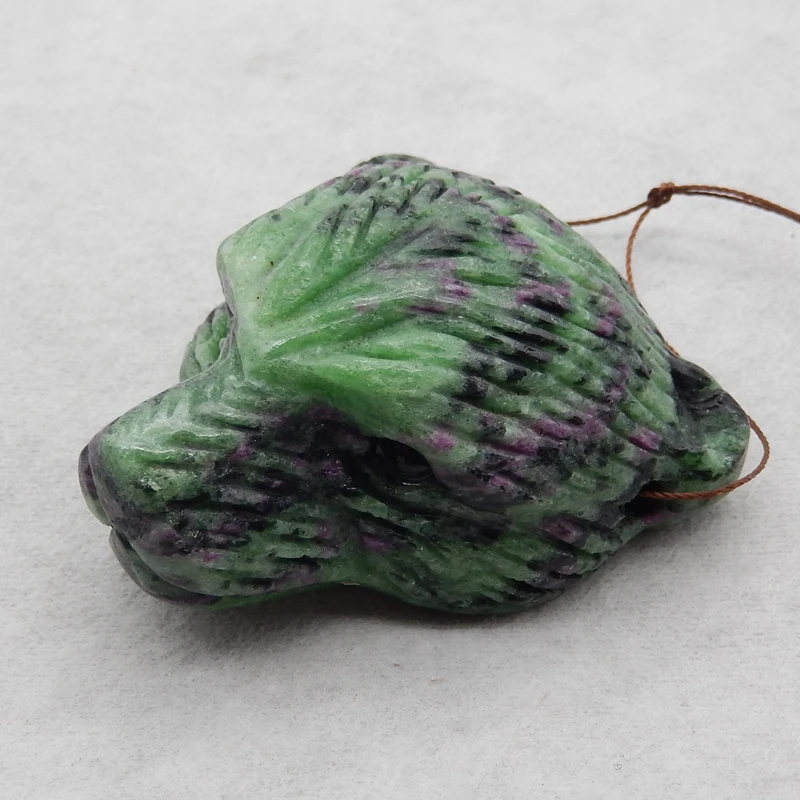 New Semiprecious Natural Stone Ruby And Zoisite Carved Bear Pendant Bead Fashion Jewelry Necklace Accessories 57x54x27mm 121g