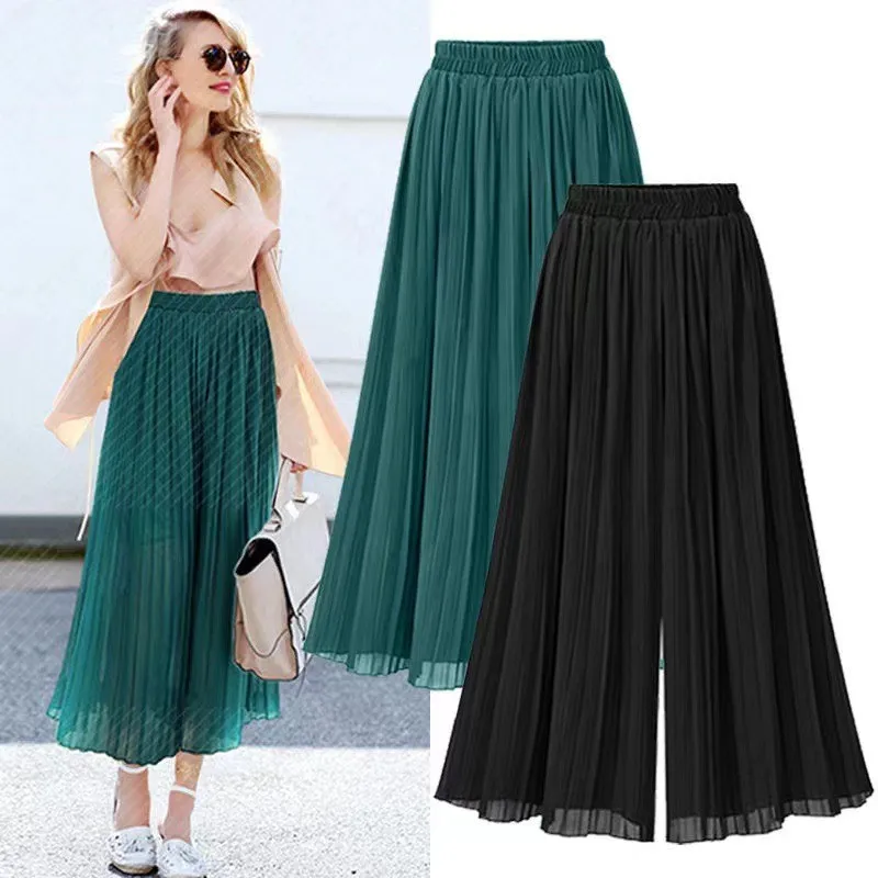 

Plus Size 4XL Women Pants High Waist Pleats Cropped Pants Female Trousers Vetement Femme 2023 New Casual Chiffon Wide Leg Pant