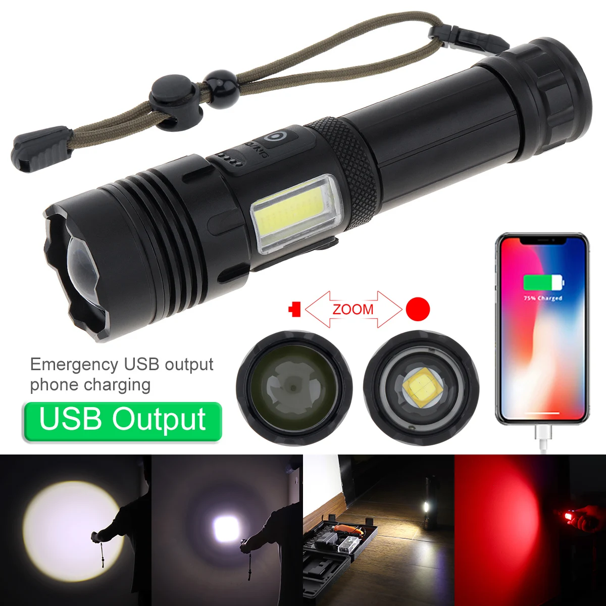 

Zoomable 3000 Lumen Rechargeable LED Flashlight for Hunting / Camping with Micro USB Charging, 7 Modes Light Torches
