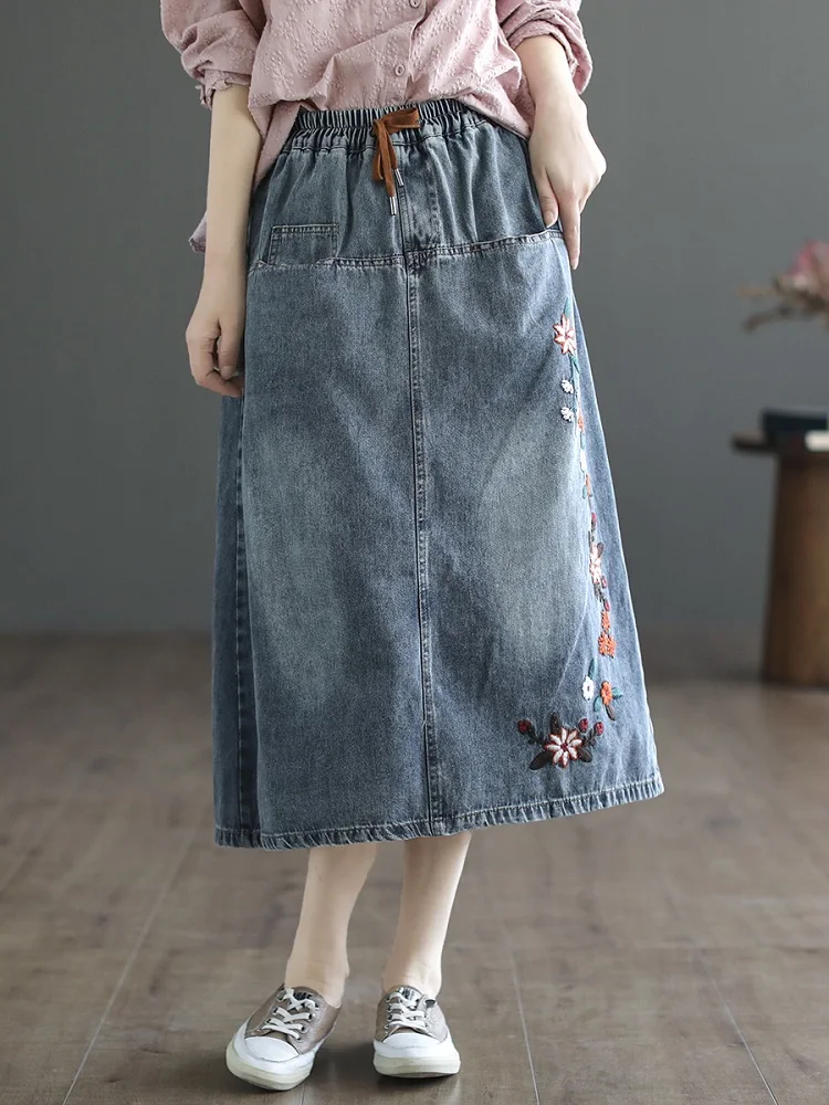 

Denim Skirt Vintage Elastic High Waist Spring Summer Casual Loose Long For Woman Skirts Womens 2023 Jeans Skirt Clothing