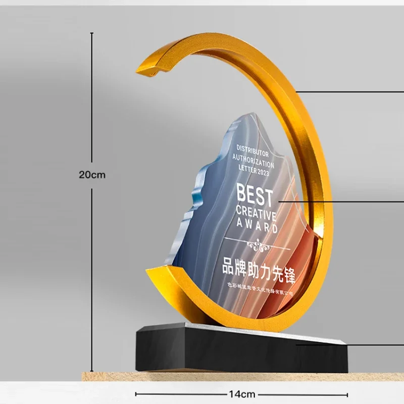 Customized Creative Metal Peak Shape Crystal Trophy Excellent Souvenir Reward Home Decoration Honor Gold Silver Copper Medal 1Pc