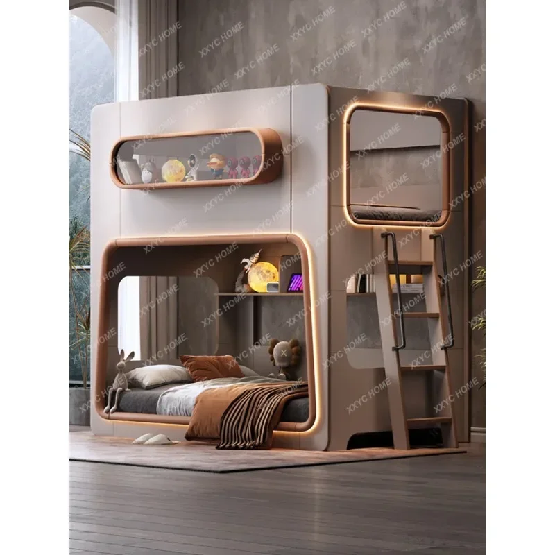 

Double-Layer Children's Sister Brother Same Width Mother and Child Height Space Capsule High Guardrail Small Apartment Bunk Bed
