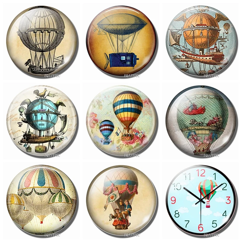 Steampunk Airship Fridge Hot Air Balloon 30mm Glass Cabochon