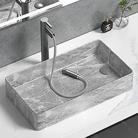 อ่างล้างหน้าเซรามิกดีไซน์หรูทันสมัยสำหรับห้องน้ำ อ่างล้างหน้าแบบวางบนเคาน์เตอร์พร้อมอุปกรณ์ระบายน้ำ 1