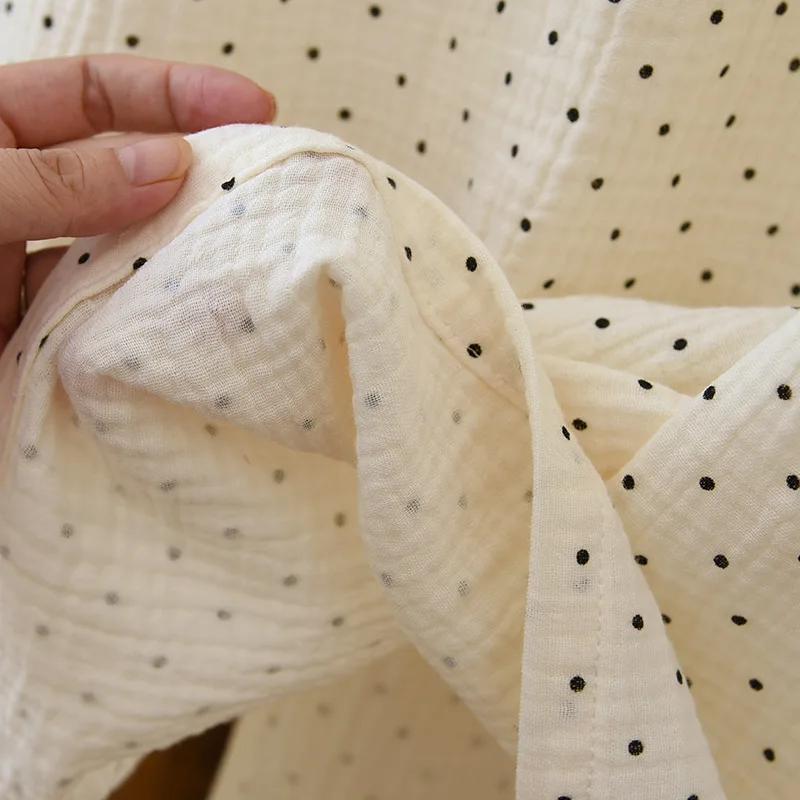 Summer 2024 New Women's Skirt Short Sleeve Nightwear 100% Cotton Crepe Doll Neck Dot Dress Loose Size Cute Sweet Home Dress