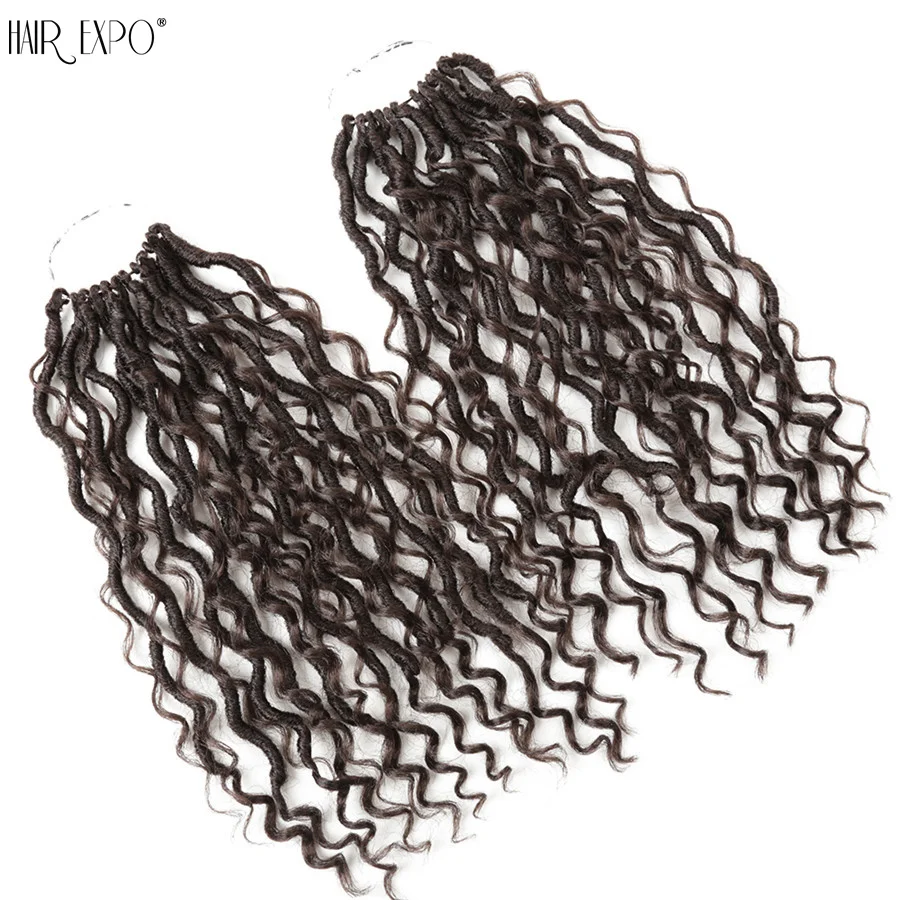 14-26"Goddess Faux Locs Crochet Hair Natural Synthetic Braiding Hair Extensions River Loc With Curly Ombre Braids Hair Expo City 6